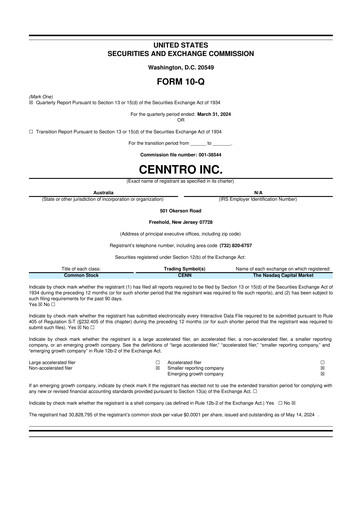 Vorschaubild Cenntro Inc. 10-Q Quartalsbericht 2024 