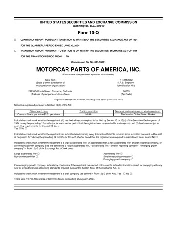 Vorschaubild Motorcar Parts of America 10-Q Quartalsbericht 2025 