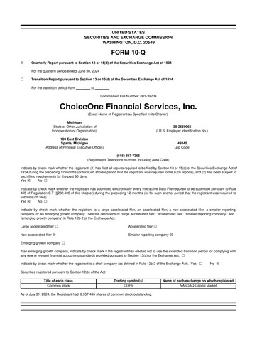 Miniature ChoiceOne Financial Services 10-Q Rapport trimestriel 2024 