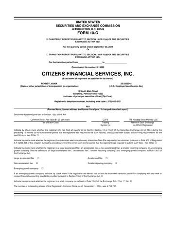 Miniature Citizens Financial Services 10-Q Rapport trimestriel 2024 