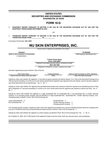 Thumbnail Nu Skin 10-Q Quarterly Report FY2024 