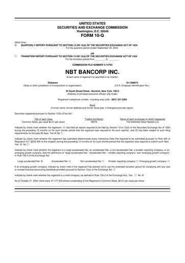 Thumbnail NBT Bancorp 10-Q Quarterly Report FY2024 