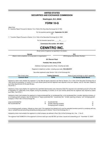 Vorschaubild Cenntro Inc. 10-Q Quartalsbericht 2024 
