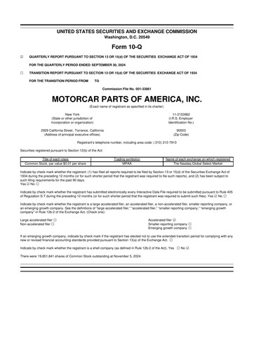 Vorschaubild Motorcar Parts of America 10-Q Quartalsbericht 2025 