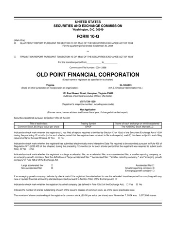 Thumbnail Old Point Financial 10-Q Quarterly Report FY2024 