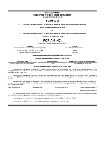 Thumbnail Forian 10-Q Quarterly Report FY2024 