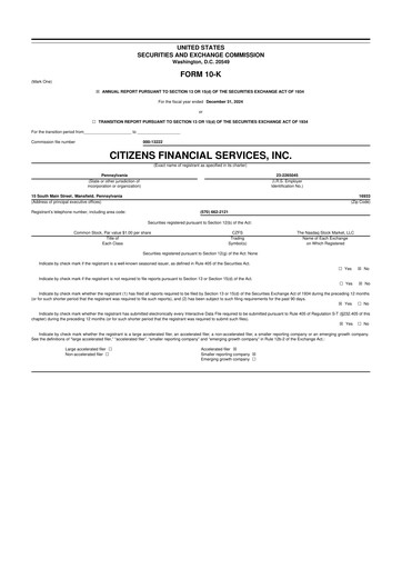 Miniature Citizens Financial Services 10-K Rapport annuel 2024