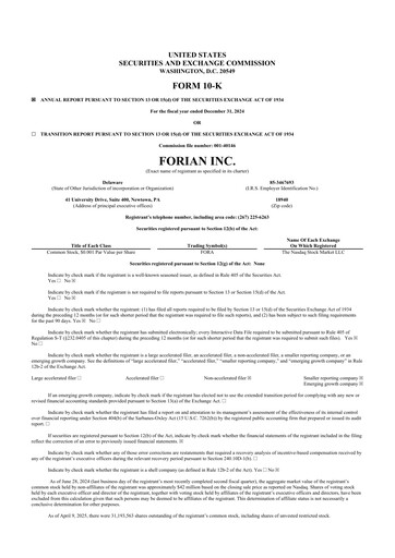 Thumbnail Forian 10-K Annual Report 2024