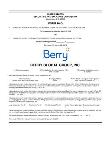 Vorschaubild Berry Global
 10-Q Quartalsbericht 2025 