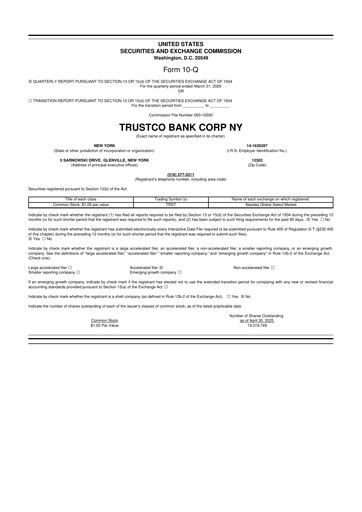 Thumbnail Trustco Bank 10-Q Quarterly Report FY2025 