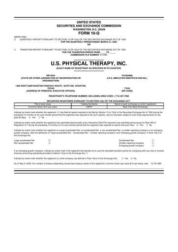 Thumbnail U.S. Physical Therapy, Inc. 10-Q Quarterly Report FY2025 