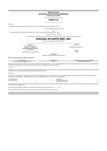 Miniature Chicago Atlantic BDC 10-Q Rapport trimestriel 2025 
