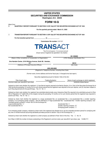 Thumbnail TransAct Technologies 10-Q Quarterly Report FY2025 
