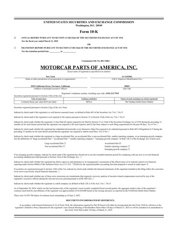 Thumbnail Motorcar Parts of America 10-K Annual Report 2025