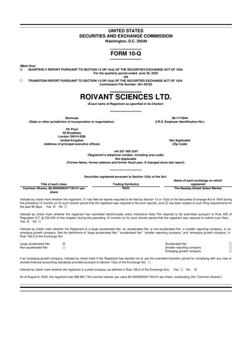 Miniature Roivant Sciences 10-Q Rapport trimestriel 2025 