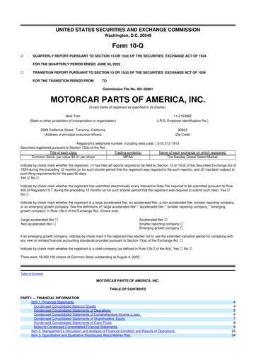 Vorschaubild Motorcar Parts of America 10-Q Quartalsbericht 2026 