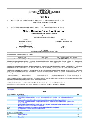 Thumbnail Ollie's Bargain Outlet
 10-Q Quarterly Report FY2025 