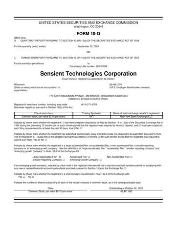 Thumbnail Sensient Technologies
 10-Q Quarterly Report FY2025 