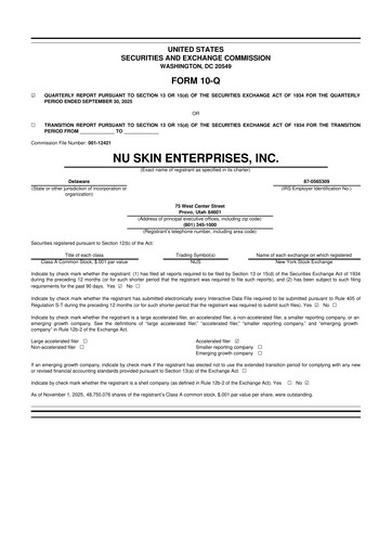 Thumbnail Nu Skin 10-Q Quarterly Report FY2025 