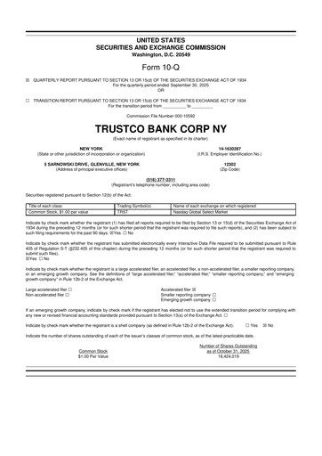 Thumbnail Trustco Bank 10-Q Quarterly Report FY2025 