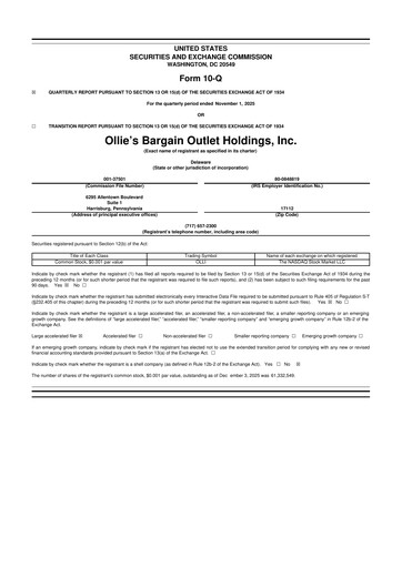 Thumbnail Ollie's Bargain Outlet
 10-Q Quarterly Report FY2025 