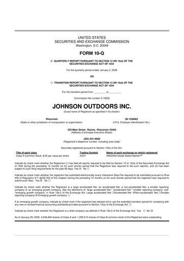 Thumbnail Johnson Outdoors
 10-Q Quarterly Report FY2026 