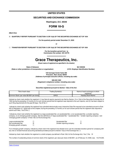 Miniature Grace Therapeutics 10-Q Rapport trimestriel 2026 