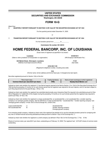 Thumbnail Home Federal Bancorp (HFB Bank) 10-Q Quarterly Report FY2026 