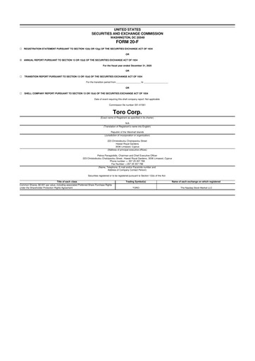 Thumbnail Toro Corp. 20-F Annual Report 