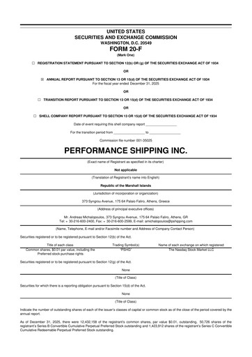 Thumbnail Performance Shipping
 20-F Annual Report 