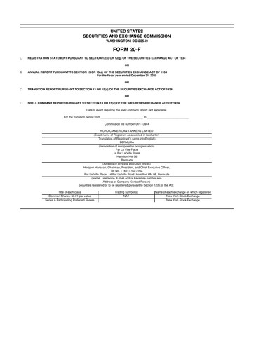 Thumbnail Nordic American Tankers 20-F Annual Report 