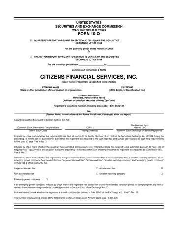 Miniature Citizens Financial Services 10-Q Rapport trimestriel 2026 