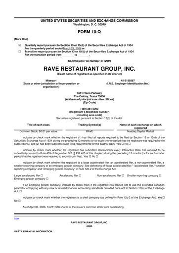 Thumbnail Rave Restaurant Group 10-Q Quarterly Report FY2026 