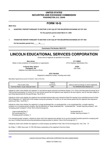 Thumbnail Lincoln Educational Services 10-Q Quarterly Report FY 