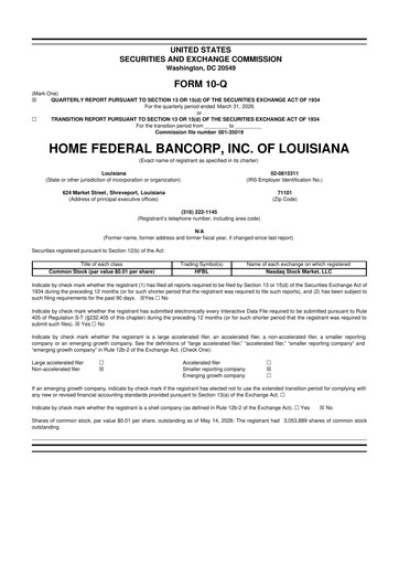 Thumbnail Home Federal Bancorp (HFB Bank) 10-Q Quarterly Report FY2026 