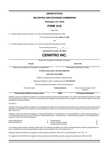 Vorschaubild Cenntro Inc. 10-Q Quartalsbericht 2026 