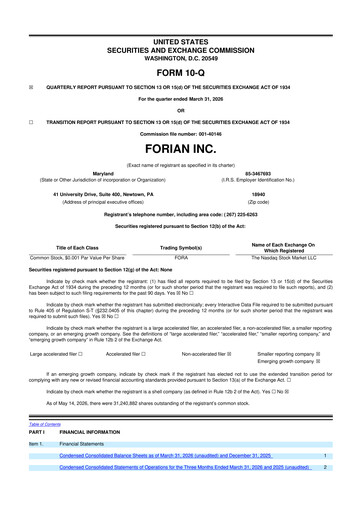 Thumbnail Forian 10-Q Quarterly Report FY 