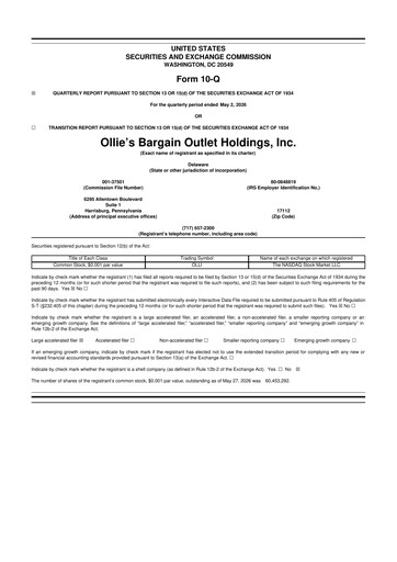 Thumbnail Ollie's Bargain Outlet
 10-Q Quarterly Report FY2026 