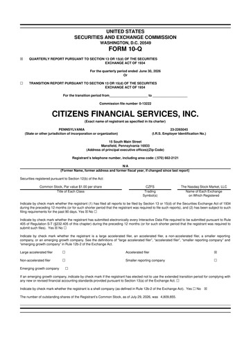 Miniature Citizens Financial Services 10-Q Rapport trimestriel 2026 