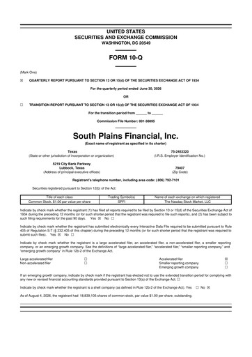 Thumbnail South Plains Financial 10-Q Quarterly Report FY2026 