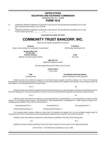 Thumbnail Community Trust Bancorp 10-Q Quarterly Report FY2026 