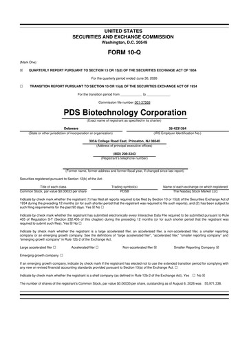 Thumbnail PDS Biotechnology
 10-Q Quarterly Report FY2026 
