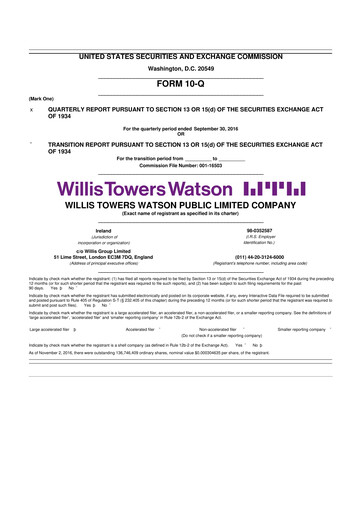 Thumbnail Willis Towers Watson  10-Q Quarterly Report FY2016 