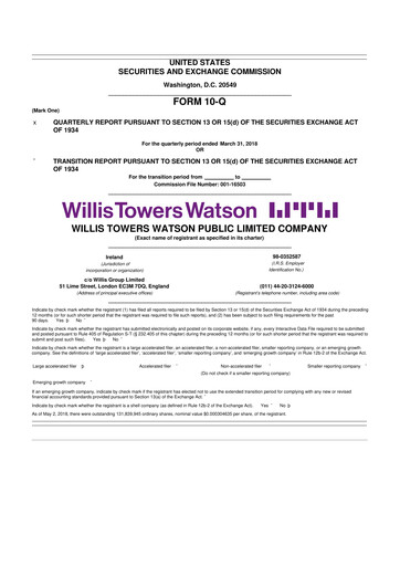Thumbnail Willis Towers Watson  10-Q Quarterly Report FY2018 