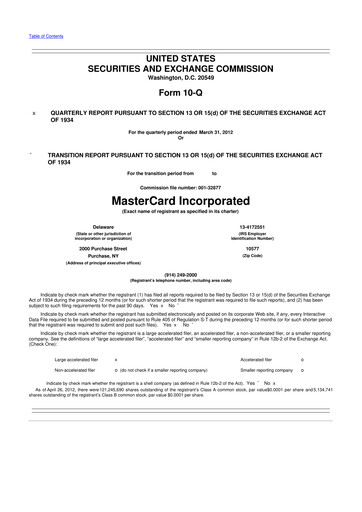 Vorschaubild Mastercard 10-Q Quartalsbericht 2012 