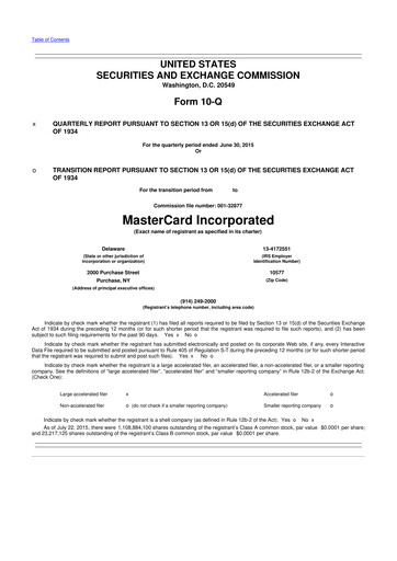 Vorschaubild Mastercard 10-Q Quartalsbericht 2015 