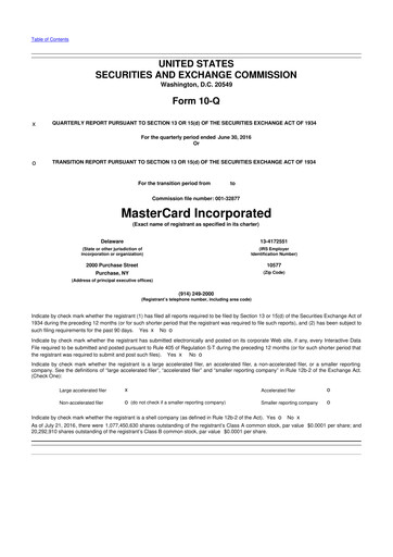 Vorschaubild Mastercard 10-Q Quartalsbericht 2016 
