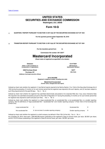 Vorschaubild Mastercard 10-Q Quartalsbericht 2016 