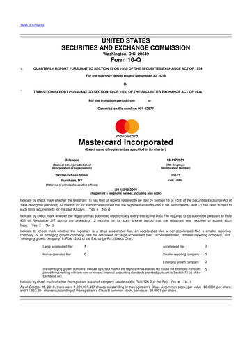 Vorschaubild Mastercard 10-Q Quartalsbericht 2018 