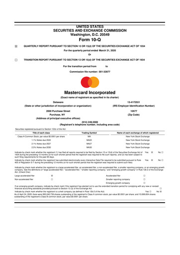 Vorschaubild Mastercard 10-Q Quartalsbericht 2020 